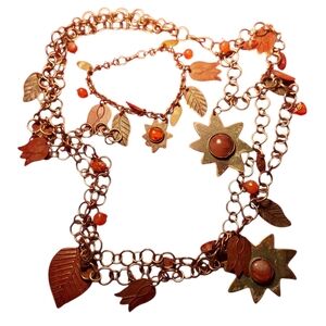 Whimsical Clutter Necklace & BRACELET Metal Leaves Flowers BEADS Bohemian Gypsy